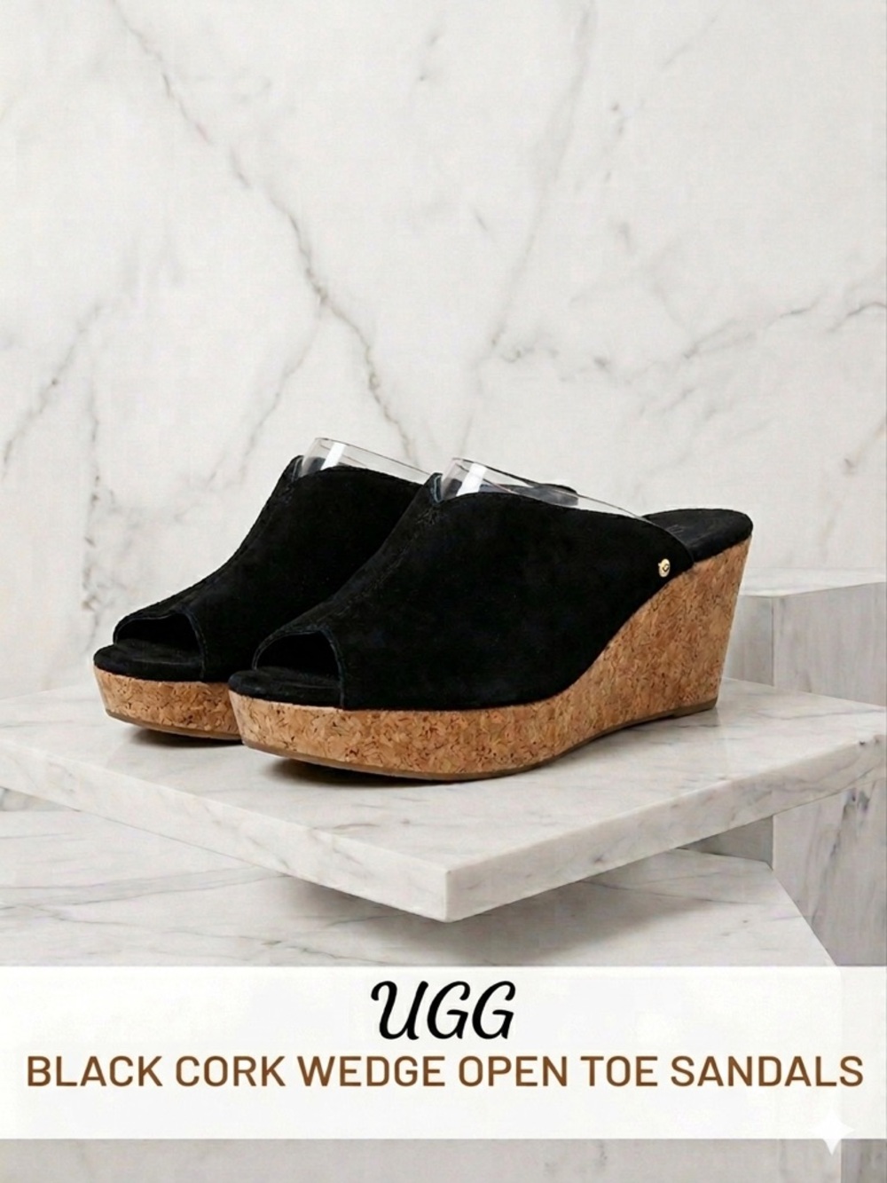 UGG Black Suede Cork Wedge Platform Mules LIKE NEW HARD TO FIND